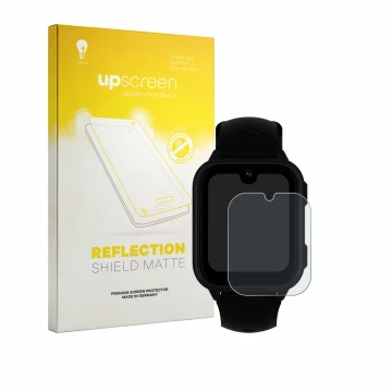 Parte frontal de un envase de producto con el logotipo de la marca upscreen. Al lado se muestra el dispositivo Garett Kids Vib