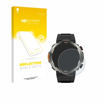 Parte frontal de un envase de producto con el logotipo de la marca upscreen. Al lado se muestra el dispositivo Blackview W50 P