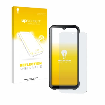 Parte frontal de un envase de producto con el logotipo de la marca upscreen. Al lado se muestra el dispositivo Hotwav T7S con 