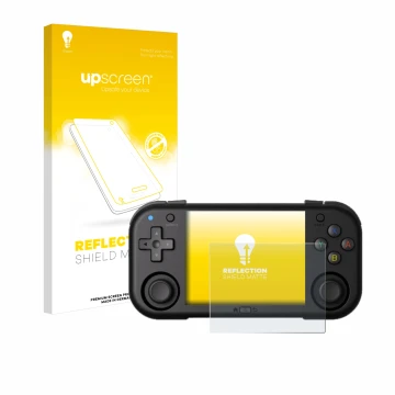 Parte frontal de un envase de producto con el logotipo de la marca upscreen. Al lado se muestra el dispositivo Magicx Mini Zer