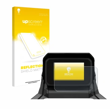Parte frontal de un envase de producto con el logotipo de la marca upscreen. Al lado se muestra el dispositivo Honda X-ADV 750