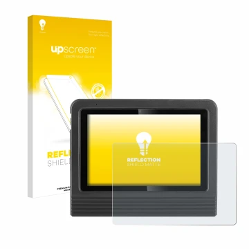 Parte frontal de un envase de producto con el logotipo de la marca upscreen. Al lado se muestra el dispositivo Launch X-431 V+