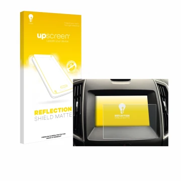 Parte frontal de un envase de producto con el logotipo de la marca upscreen. Al lado se muestra el dispositivo Ford Galaxy Inf