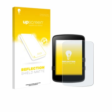 Parte frontal de un envase de producto con el logotipo de la marca upscreen. Al lado se muestra el dispositivo Bryton Rider 17