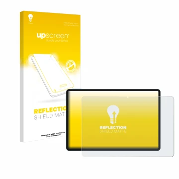 Parte frontal de un envase de producto con el logotipo de la marca upscreen. Al lado se muestra el dispositivo Teclast P50 AI 