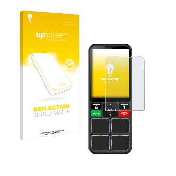 Parte frontal de un envase de producto con el logotipo de la marca upscreen. Al lado se muestra el dispositivo Geemarc CL8000 