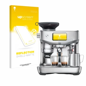 Parte frontal de un envase de producto con el logotipo de la marca upscreen. Al lado se muestra el dispositivo Sage the Oracle