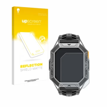 Parte frontal de un envase de producto con el logotipo de la marca upscreen. Al lado se muestra el dispositivo Stahlgear Thor 