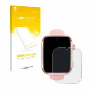 Parte frontal de un envase de producto con el logotipo de la marca upscreen. Al lado se muestra el dispositivo Banlvs Kids Sma