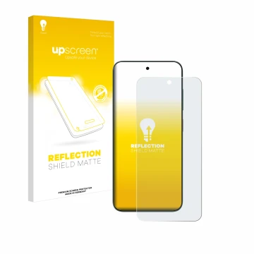 Parte frontal de un envase de producto con el logotipo de la marca upscreen. Al lado se muestra el dispositivo ZTE Blade V70 c