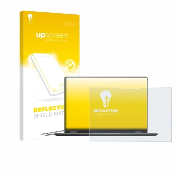 Parte frontal de un envase de producto con el logotipo de la marca upscreen. Al lado se muestra el dispositivo ASUS Vivobook S