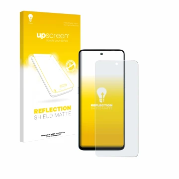 Parte frontal de un envase de producto con el logotipo de la marca upscreen. Al lado se muestra el dispositivo Umidigi Note 10