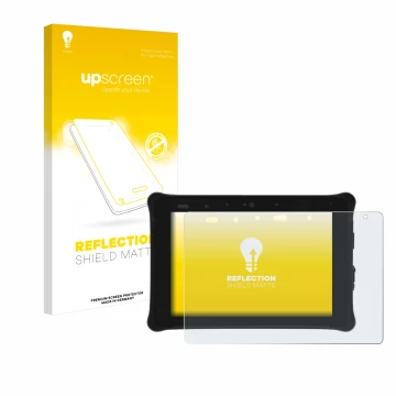 Parte frontal de un envase de producto con el logotipo de la marca upscreen. Al lado se muestra el dispositivo Leica iCON CC18