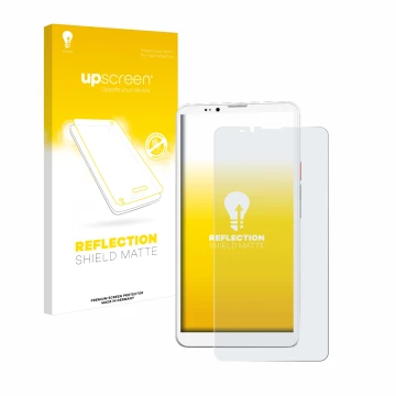 Parte frontal de un envase de producto con el logotipo de la marca upscreen. Al lado se muestra el dispositivo Bigme Hibreak P