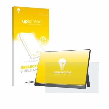 Parte frontal de un envase de producto con el logotipo de la marca upscreen. Al lado se muestra el dispositivo Arzopa Z1RC 16