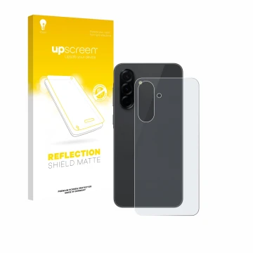 Parte frontal de un envase de producto con el logotipo de la marca upscreen. Al lado se muestra el dispositivo Samsung Galaxy 
