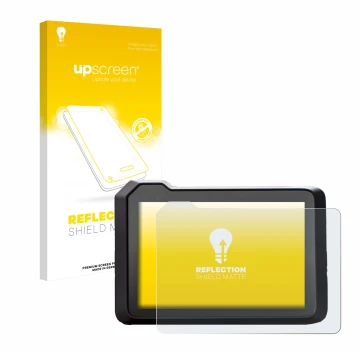 Parte frontal de un envase de producto con el logotipo de la marca upscreen. Al lado se muestra el dispositivo KTM 1390 Super 