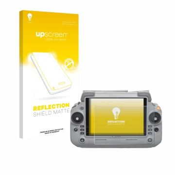 Parte frontal de un envase de producto con el logotipo de la marca upscreen. Al lado se muestra el dispositivo DJI RC Plus 2 c