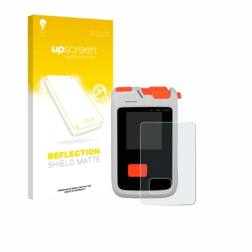 Parte frontal de un envase de producto con el logotipo de la marca upscreen. Al lado se muestra el dispositivo Mammut Barryvox