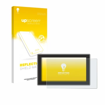 Parte frontal de un envase de producto con el logotipo de la marca upscreen. Al lado se muestra el dispositivo Ford Tourneo Cu