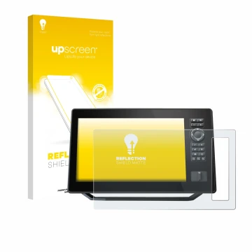 Parte frontal de un envase de producto con el logotipo de la marca upscreen. Al lado se muestra el dispositivo Humminbird Xplo