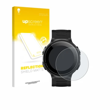 Parte frontal de un envase de producto con el logotipo de la marca upscreen. Al lado se muestra el dispositivo Kiprun GPS 500 