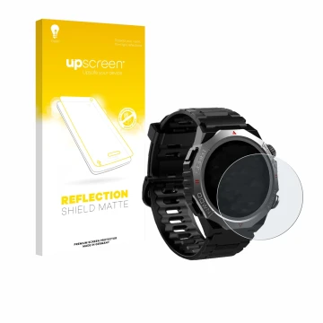 Parte frontal de un envase de producto con el logotipo de la marca upscreen. Al lado se muestra el dispositivo Atheewon S10 1.