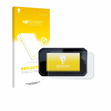 Parte frontal de un envase de producto con el logotipo de la marca upscreen. Al lado se muestra el dispositivo Honda CBR650R 2