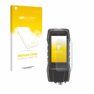 Parte frontal de un envase de producto con el logotipo de la marca upscreen. Al lado se muestra el dispositivo Testo 300 con s