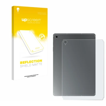 Parte frontal de un envase de producto con el logotipo de la marca upscreen. Al lado se muestra el dispositivo Samsung Galaxy 
