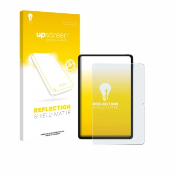 Parte frontal de un envase de producto con el logotipo de la marca upscreen. Al lado se muestra el dispositivo Xiaomi POCO Pad
