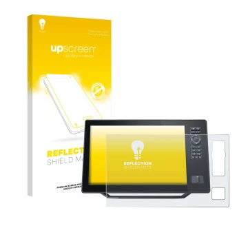 Parte frontal de un envase de producto con el logotipo de la marca upscreen. Al lado se muestra el dispositivo Humminbird Xplo