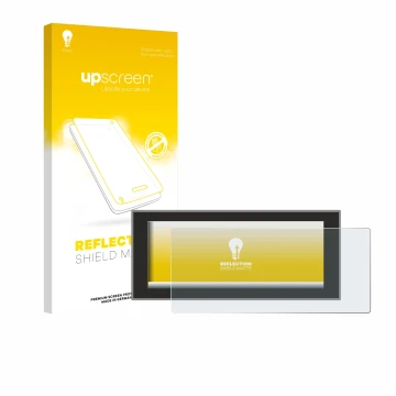 Parte frontal de un envase de producto con el logotipo de la marca upscreen. Al lado se muestra el dispositivo Land Rover Defe