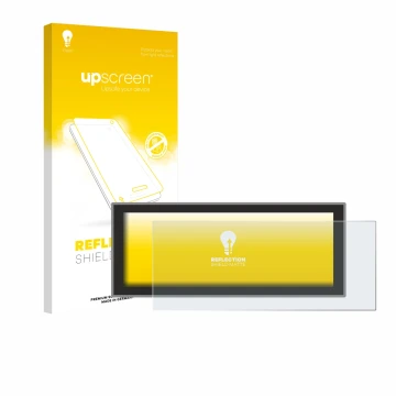 Parte frontal de un envase de producto con el logotipo de la marca upscreen. Al lado se muestra el dispositivo Peugeot Partner