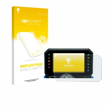 Parte frontal de un envase de producto con el logotipo de la marca upscreen. Al lado se muestra el dispositivo Suzuki GSX-8S 2
