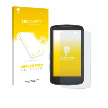 Parte frontal de un envase de producto con el logotipo de la marca upscreen. Al lado se muestra el dispositivo Bryton Rider S8