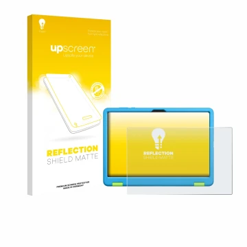 Parte frontal de un envase de producto con el logotipo de la marca upscreen. Al lado se muestra el dispositivo Honor Pad X8a K