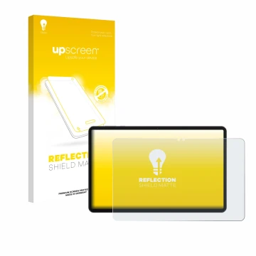 Parte frontal de un envase de producto con el logotipo de la marca upscreen. Al lado se muestra el dispositivo Honor Pad X9a c