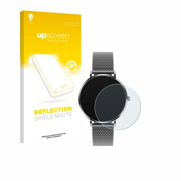 Parte frontal de un envase de producto con el logotipo de la marca upscreen. Al lado se muestra el dispositivo Pireware Amory 