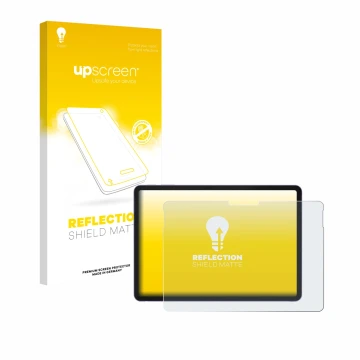 Parte frontal de un envase de producto con el logotipo de la marca upscreen. Al lado se muestra el dispositivo Microsoft Surfa