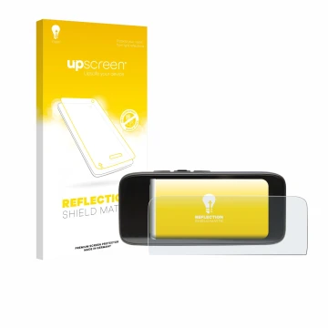 Parte frontal de un envase de producto con el logotipo de la marca upscreen. Al lado se muestra el dispositivo Peterson Strobo