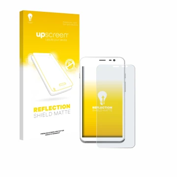 Parte frontal de un envase de producto con el logotipo de la marca upscreen. Al lado se muestra el dispositivo Pax CCV Fly A77