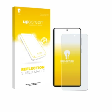 Parte frontal de un envase de producto con el logotipo de la marca upscreen. Al lado se muestra el dispositivo Samsung Galaxy 