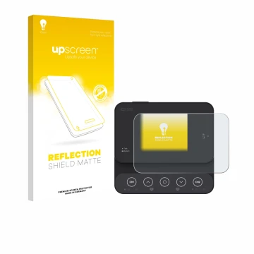 Parte frontal de un envase de producto con el logotipo de la marca upscreen. Al lado se muestra el dispositivo ISDT K2Zip con 
