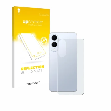 Parte frontal de un envase de producto con el logotipo de la marca upscreen. Al lado se muestra el dispositivo Samsung Galaxy 