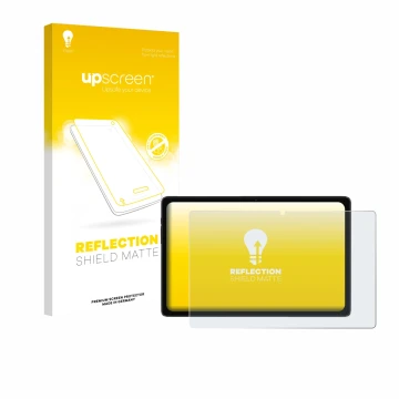 Parte frontal de un envase de producto con el logotipo de la marca upscreen. Al lado se muestra el dispositivo ZTE Blade X10 I