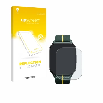 Parte frontal de un envase de producto con el logotipo de la marca upscreen. Al lado se muestra el dispositivo Motorola Moto w