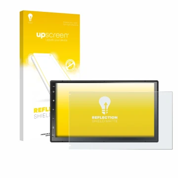 Parte frontal de un envase de producto con el logotipo de la marca upscreen. Al lado se muestra el dispositivo Atoto A5LG2B7T 
