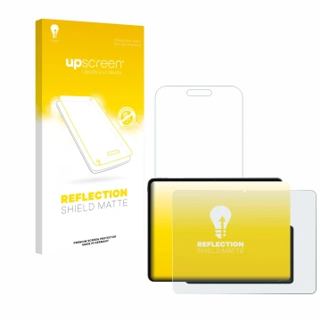 Parte frontal de un envase de producto con el logotipo de la marca upscreen. Al lado se muestra el dispositivo OnePlus Pad 3 c