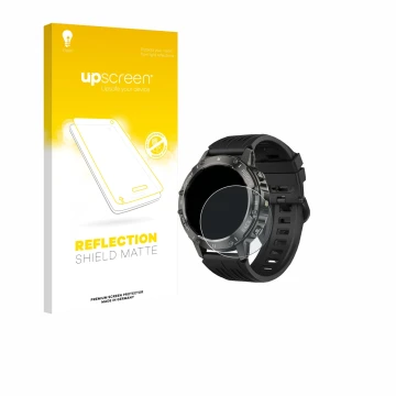 Parte frontal de un envase de producto con el logotipo de la marca upscreen. Al lado se muestra el dispositivo TIMU S81 1.39